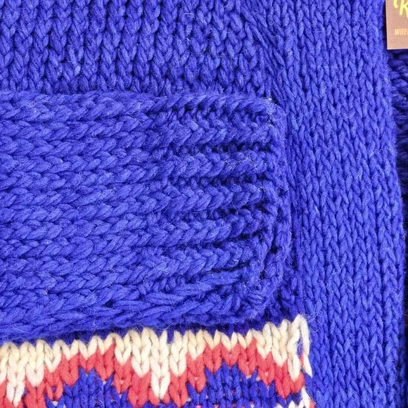 Camp Kitschy Knit Blue Chunky Wool Open Front Belt Starsky Cardigan Size 52 NWT